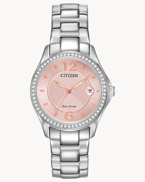 Citizen eco drive pink face watch with diamonds hotsell
